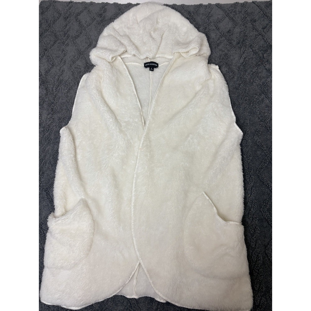 ZenanaWomens Sleeveless Faux Fur Hooded Vest with Pockets White Size M